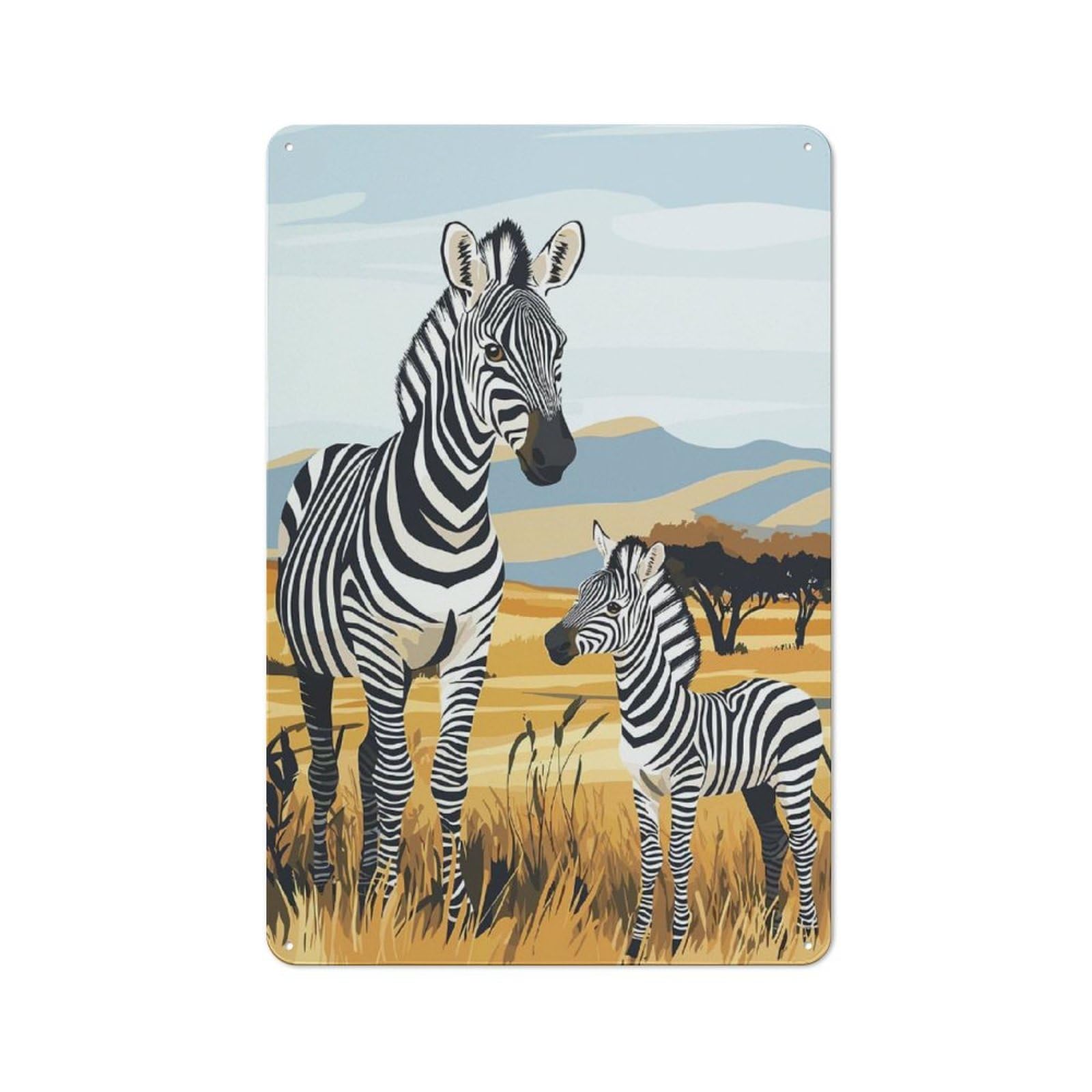 Junmoney Zebra Family Minimalist Vintage Tin Sign 30X20cm For Guest Room Or Hallway, Suited To Home Decor Collectors