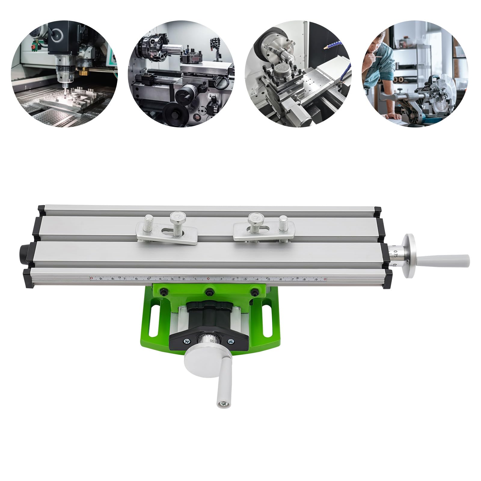 Kreuztisch FräStisch Maschine,Arbeitstisch üR FräSmaschinen,X-Y-Schiebetisch für Mini-Bohrmaschine Elektrische Halter, Aluminium PräZisions-Tisch, Modellbau Werkstatt, Weiß/GrüN
