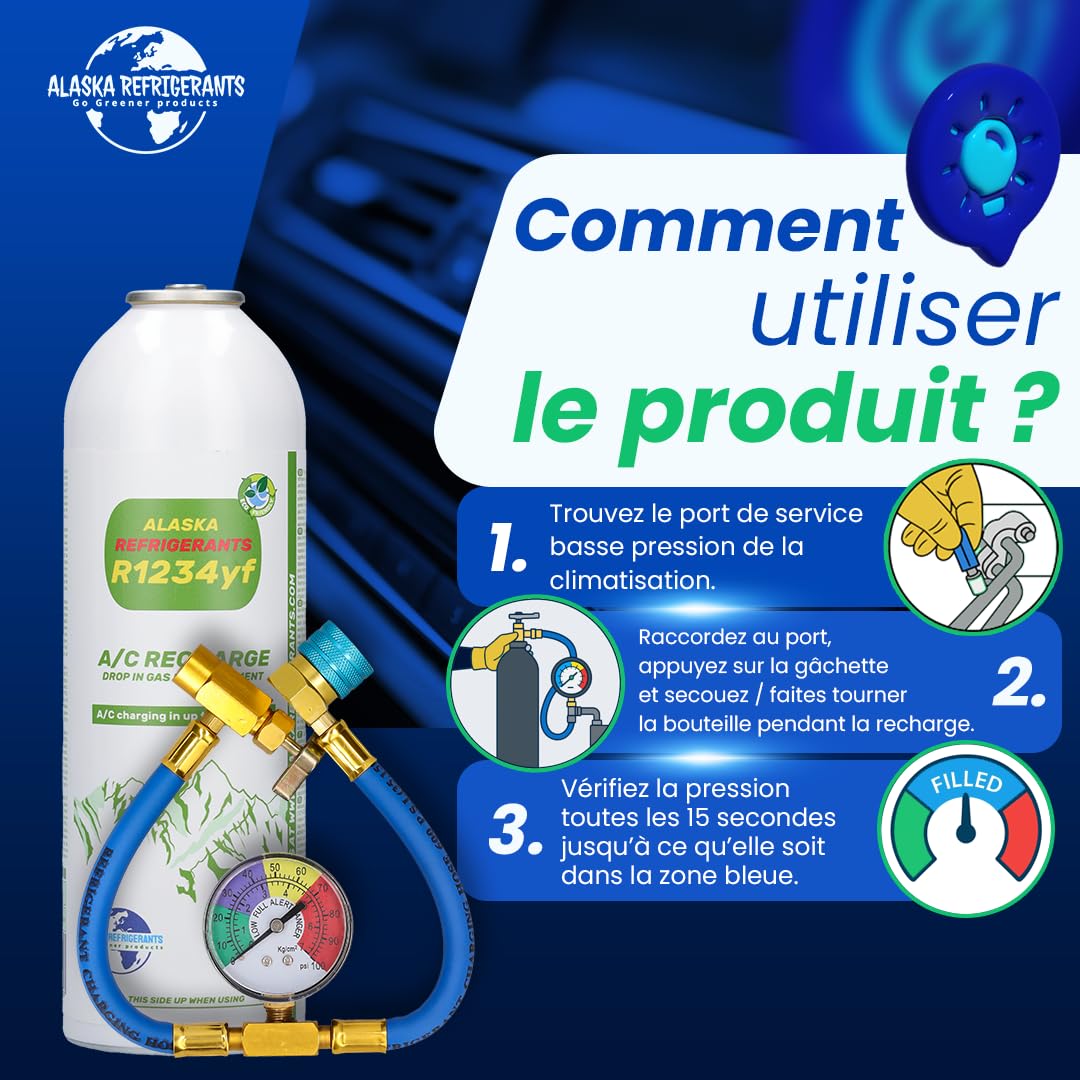 4 x Alaska Refrigerants R1234yf - Refrigerantes de repuesto para vehículos (spray limpiador de aire acondicionado)