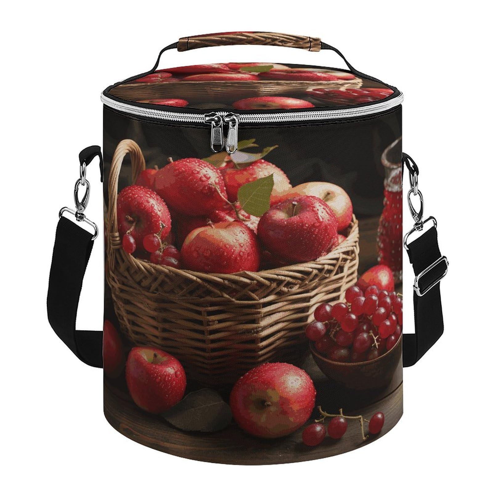 Rote Früchte in einem Korb, weiche Kühltasche, mehrere Taschen, Strandtasche, isoliert, auslaufsicher, zusammenklappbarer Kühler für Strand, Reisen, Arbeit