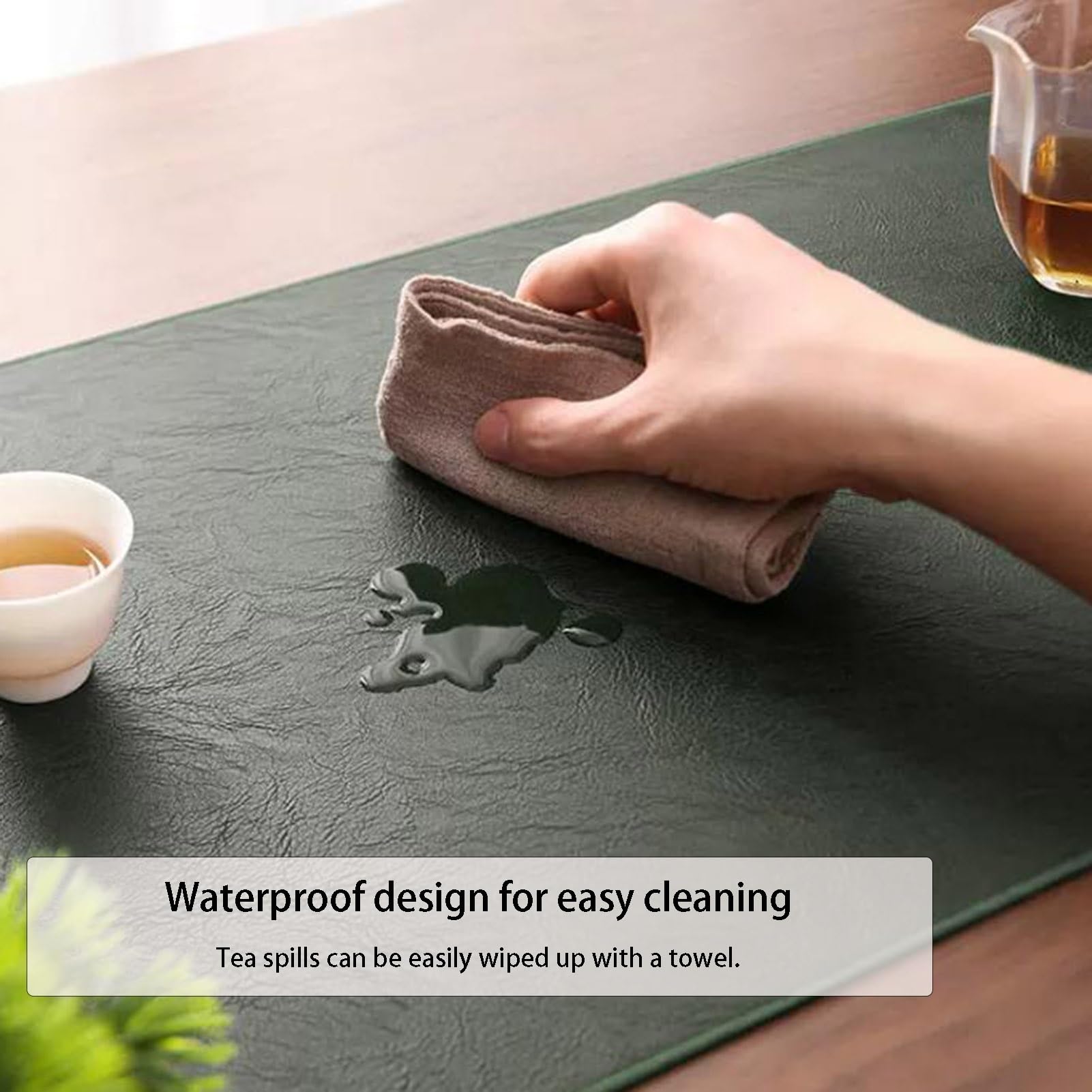 Camino de mesa de piel sintética, impermeable, decorativo, fácil de limpiar, mantel de té para sala de estar o mesita de noche, decoración del hogar