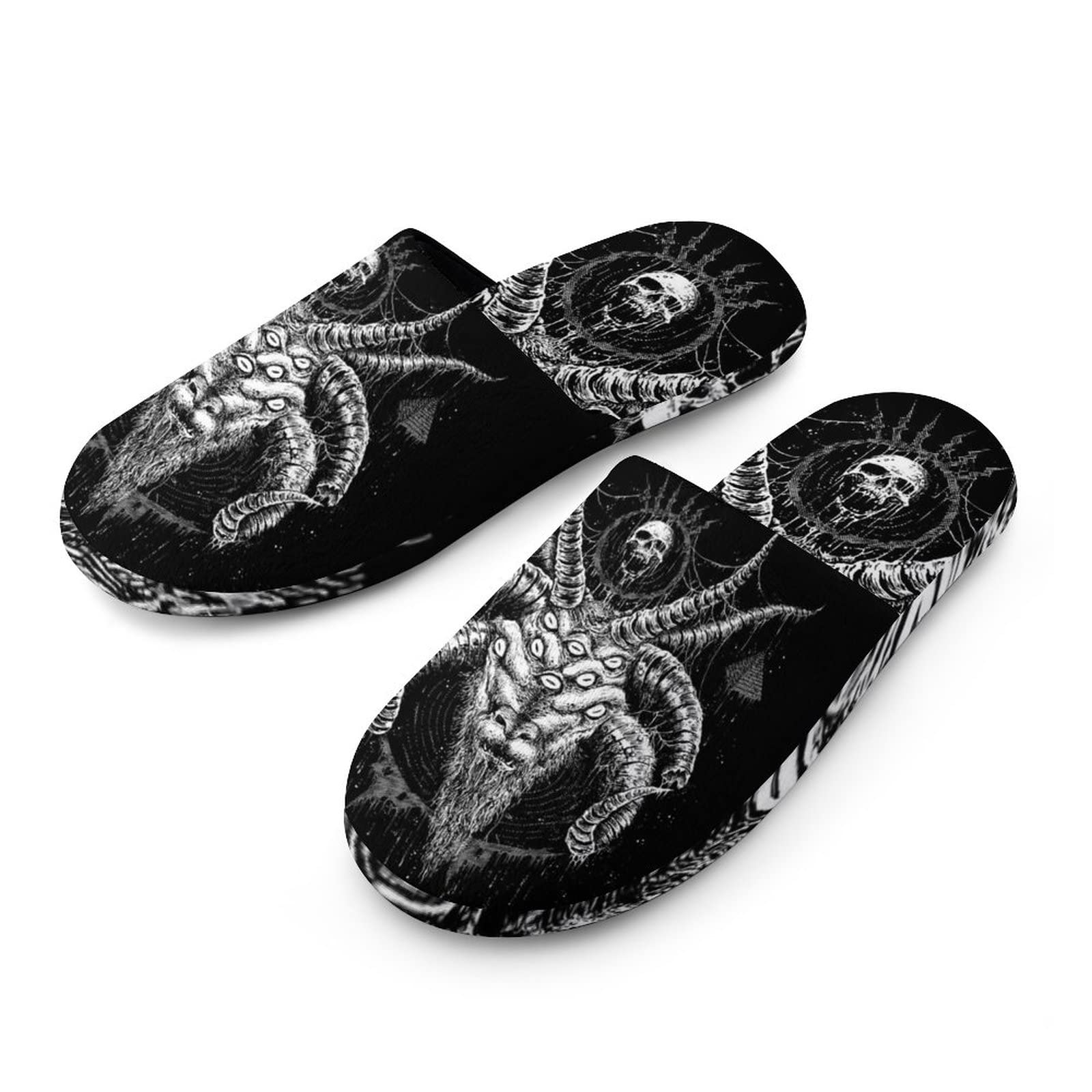 Baphomet Satan Goat Men's Cotton Slippers Washable Slip-on Warm House Shoses with Rubber Sole 45-46_?11-12?
