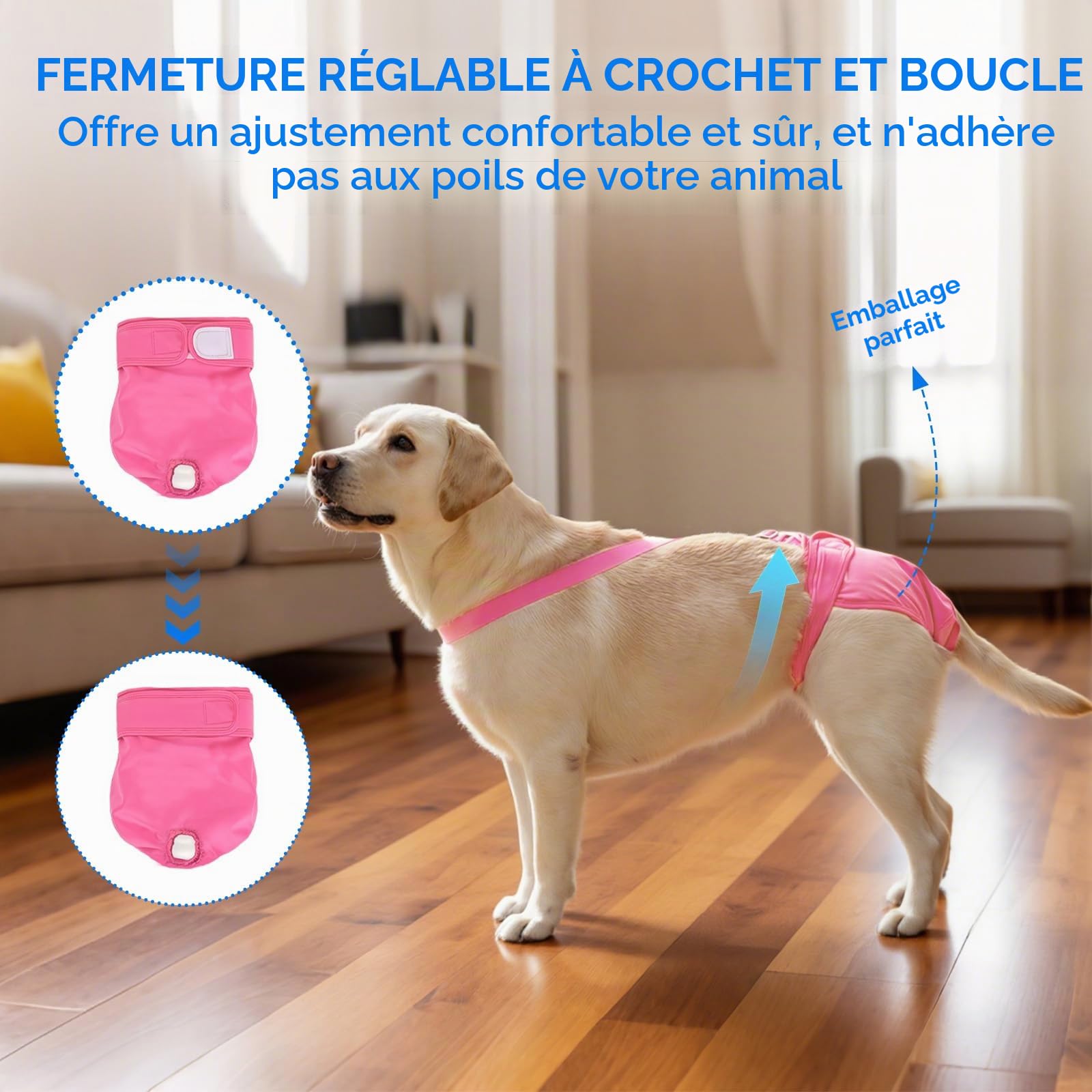 3PCS Couches Lavables pour Chienne Femelle avec Bretelles, Culotte Chiennes Chaleurs Réutilisables, Couches Chien Lavable-Rouge+Violet+Noir(XL)