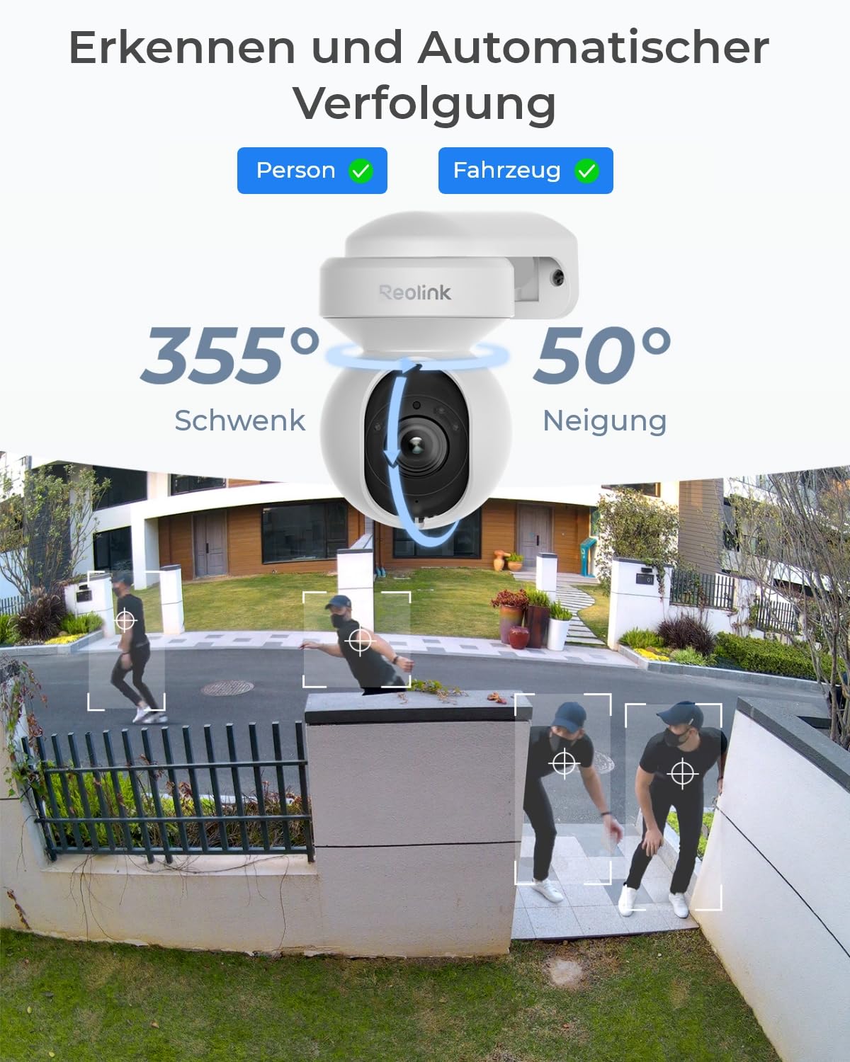 Reolink 5MP PTZ Überwachungskamera Set Aussen mit Home Hub, Auto-Tracking, 3X Optischer Zoom, 2,4/5GHz WLAN, Intelligente Erkennung, Anti-Diebstahl-Algorithmen & Datenschutz, E1 Outdoor 2-Kamera-Set