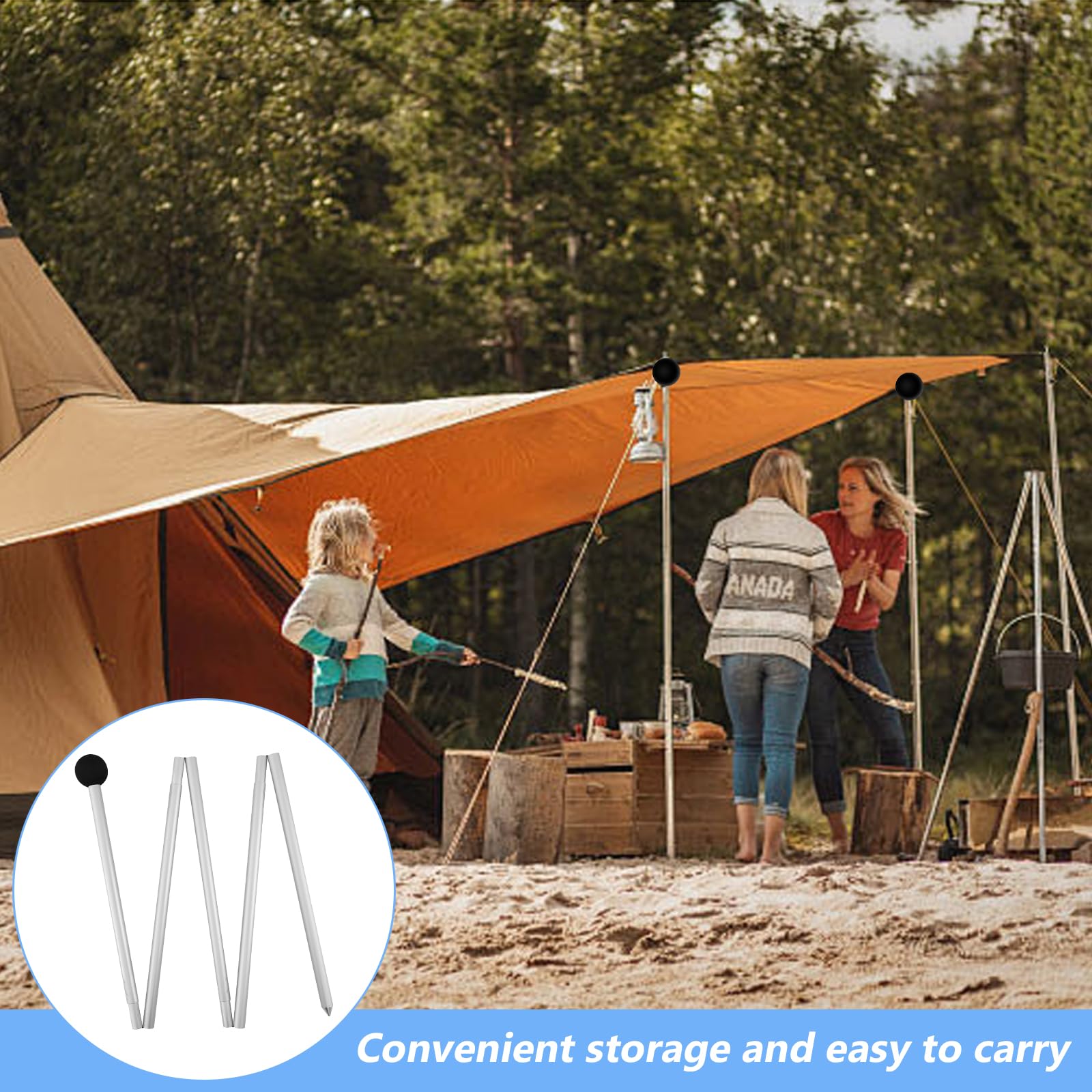 Lconvicely Beach Tent Poles Replacement - 6.56Ft Awning Poles with Ground Stakes for Tarp Canopy, Foldable Aluminum Alloy Tarp Poles for Camping, Parties, Fishing, and Hiking, 2-Pack