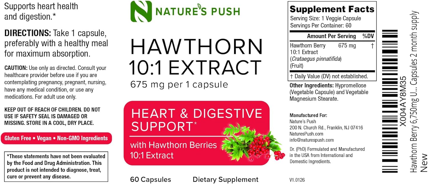Nature's Push Super Potent Hawthorn Berry Supplement 10:1 Extract 675mg Capsules for Digestion Heart Health, Glycemic Support-Extra Strength Non-GMO Gluten Free Vegan GMP USA (60 Count (Pack of 1)) - Image 9