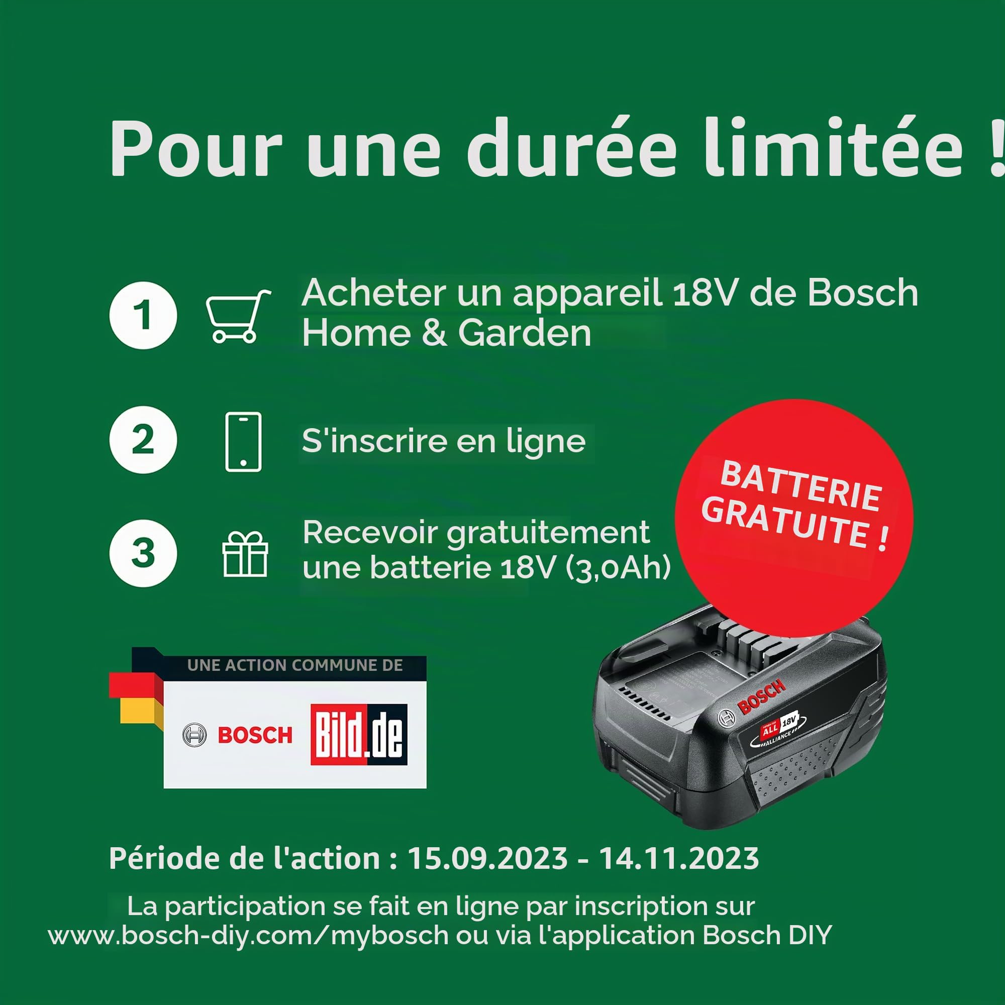 Bosch Tondeuse à Gazon sans Fil CityMower 18V-32-300 (18 V, 1x Batterie 4,0 Ah, Moteur Brushless, Largeur de Coupe : 32 cm, tond Jusqu’à 300 m², dans Une boîte en Carton) & EasyGrassCut 18V-230 EU