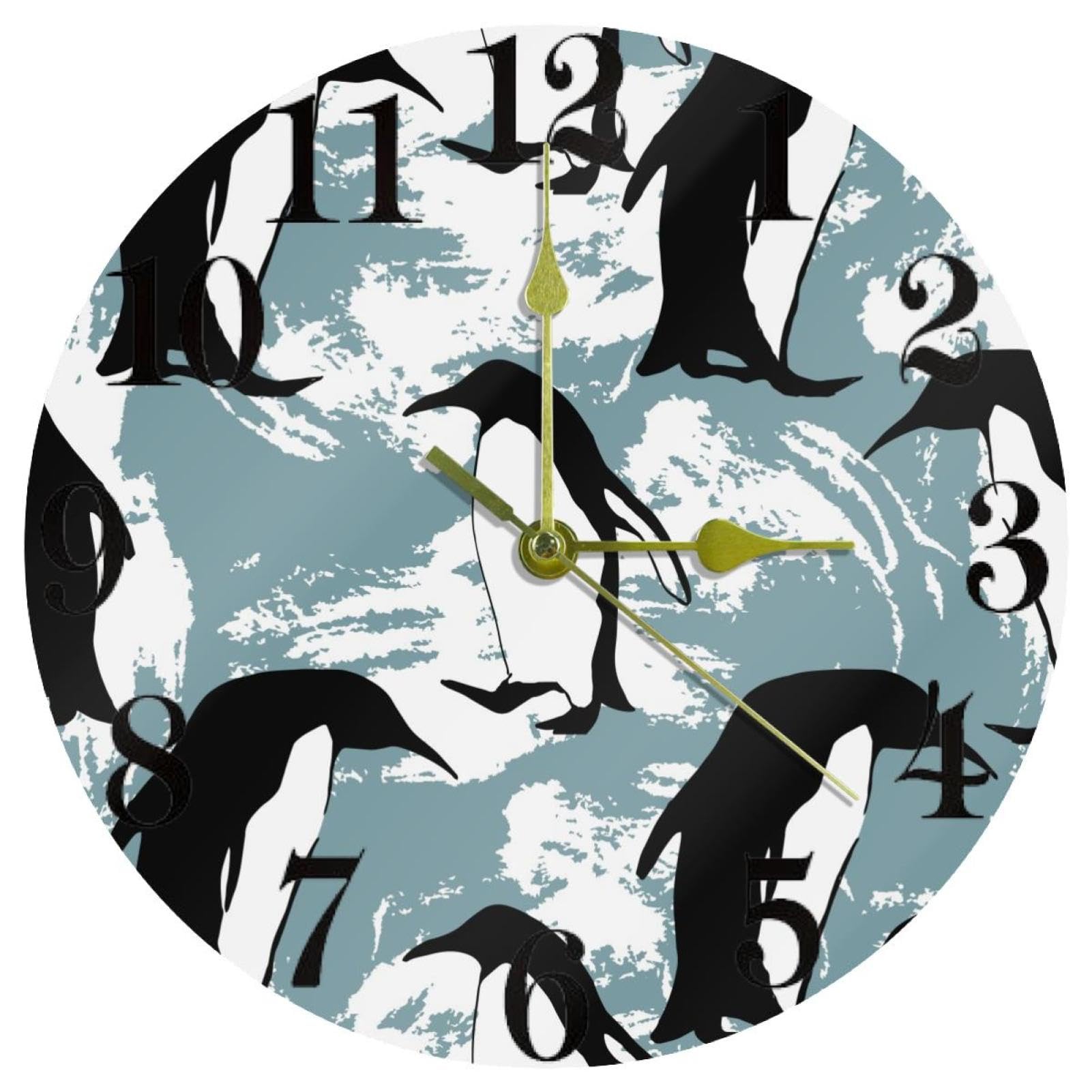 Horloge murale à quartz pingouin bleu blanc pour retrouver le sommeil sans bruit