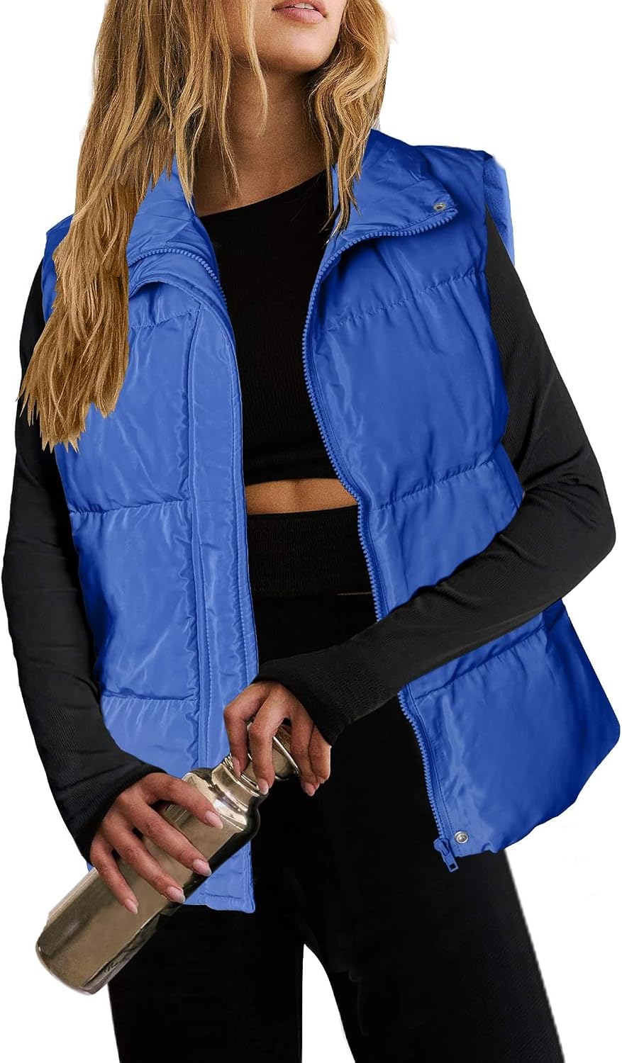 Zeagoo Women Puffer Vest Lightweight Stand Collar Sleeveless Winter Warm Zip Up Padded Outerwear Jackets with Pockets S-XXL