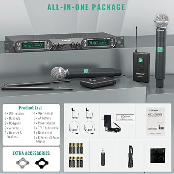 Phenyx Pro Wireless Microphone System PTU-5000-2H2B Bundle with The Customizable Extra Large Size Carrying Case