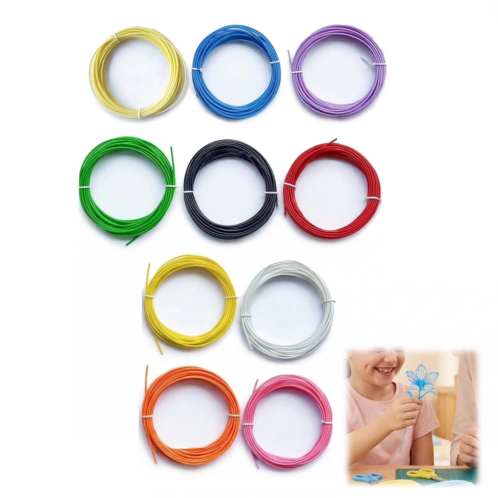 Set completo de filamento PLA para pluma 3D de 1,75 mm con diez colores vibrantes y beneficios ecológicos, ideal para creatividad de niños y adultos en proyectos(50 metros en total)