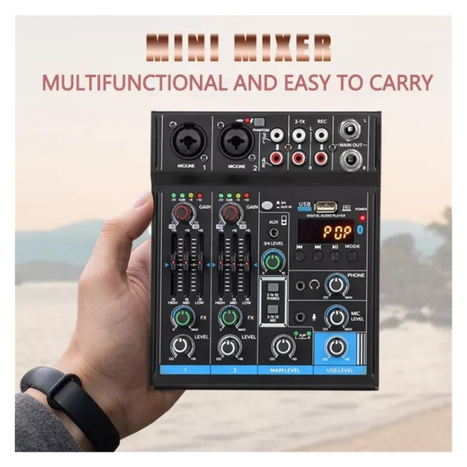 Mixer per DJ, M4 4 canali Console di missaggio Bluetooth Registrazione Computer Riproduzione 48V Alimentazione Phantom Ritardo Ripetizione Effetto USB mixe