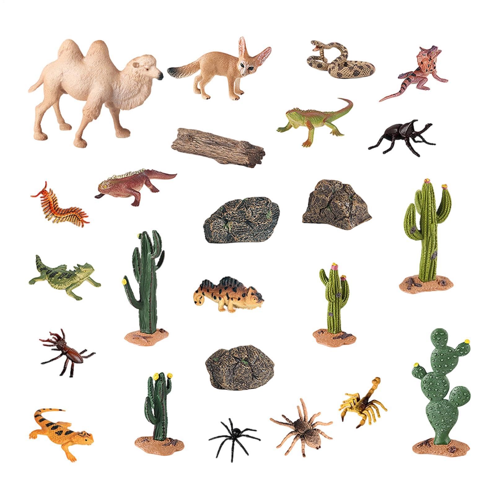 Animali del deserto,24 Pezzi Statue Di Piante,Figurine realistiche animali del deserto paesaggio miniatura - per casa bancone soggiorno mensola giardino tavolo scherzi
