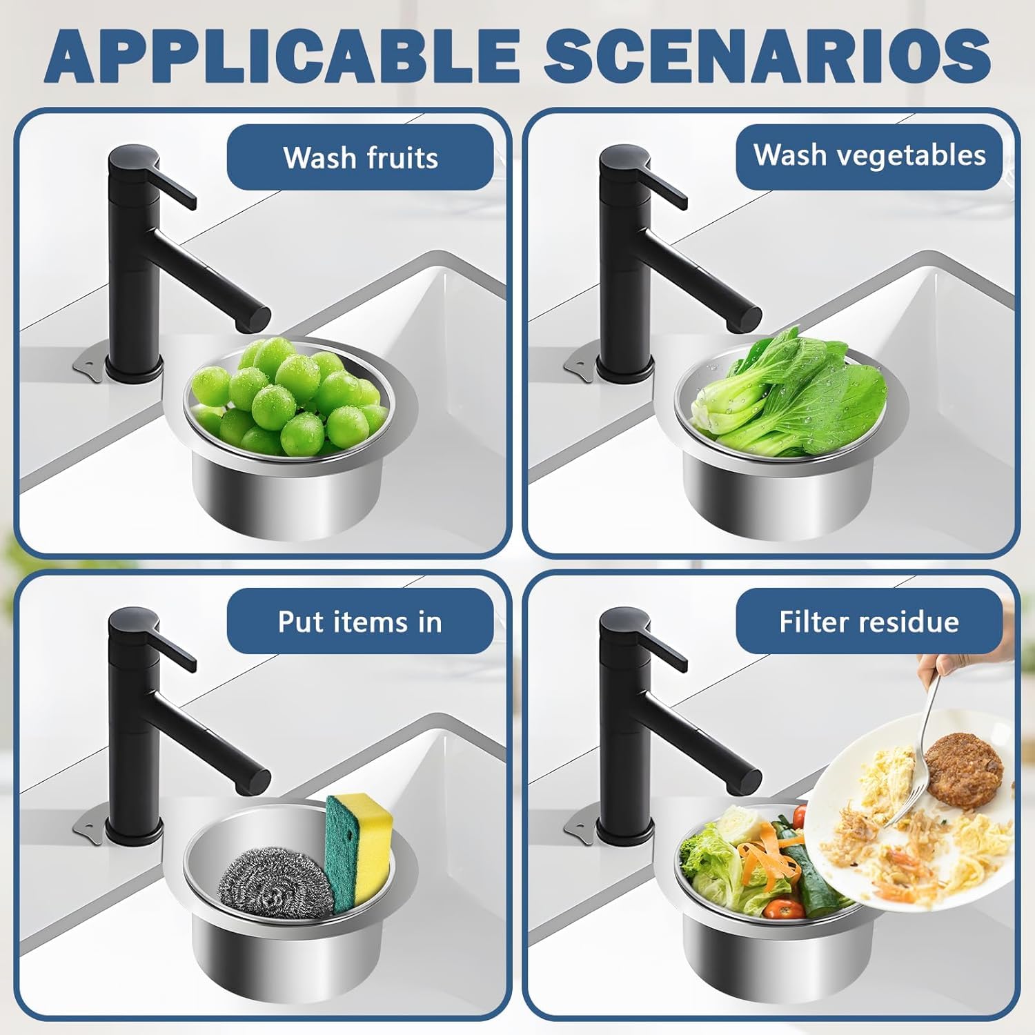 Vibbang Cestello per Lavello a Forma di Cigno in Acciaio Inox, Cestino di Scarico da Multifunzionale Appendere per Lavello da Cucina, per Filtrare i Rifiuti Cucina e Lavare Frutta Verdura (A, A)