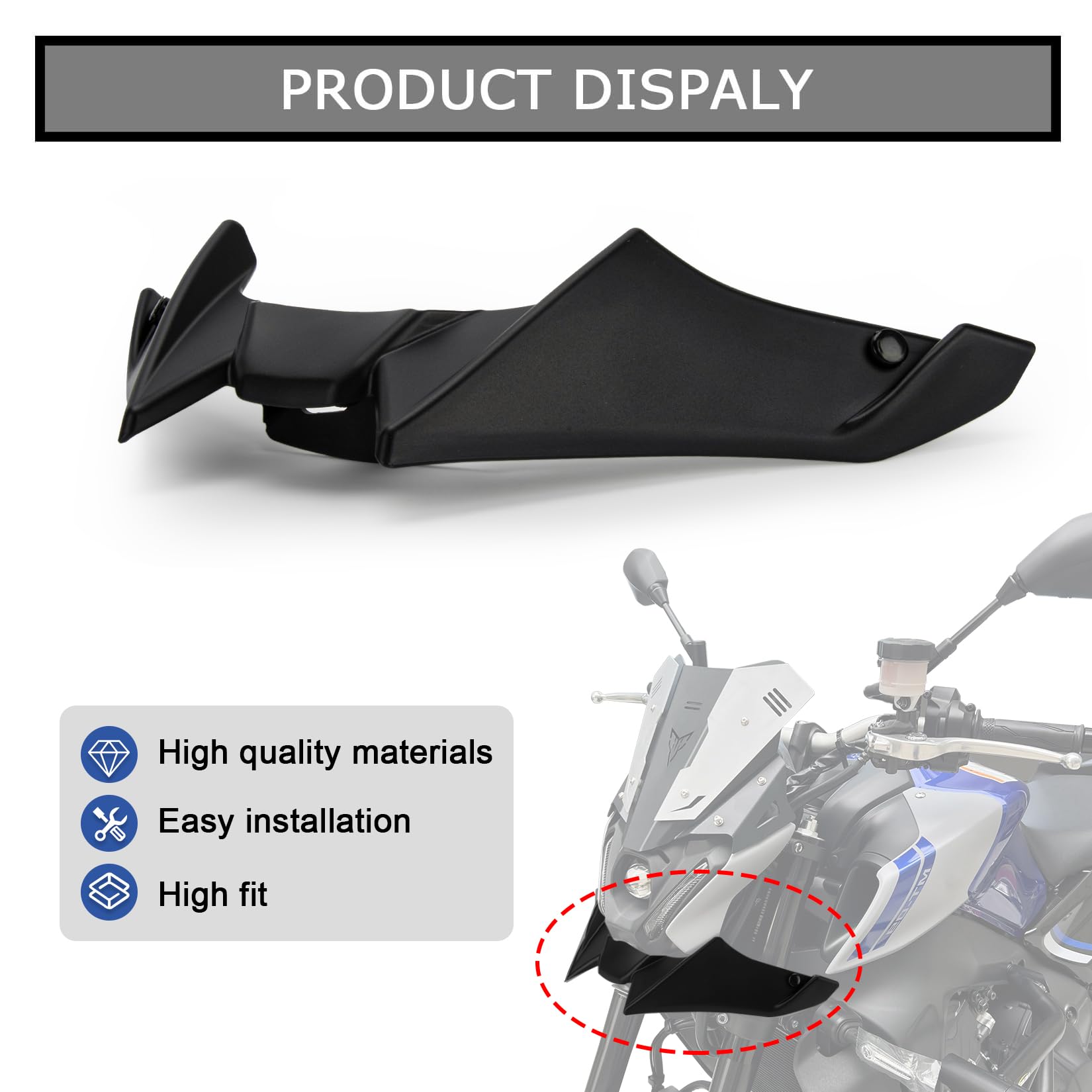 Frontverkleidung Spoiler Schnabel Nose Cone Verlängerung Cover Extender für MT09 V3 2022-2023, PSLER Aerodynamische Flügel Deflektor Cowl Trim Zubehör(Mattschwarz)