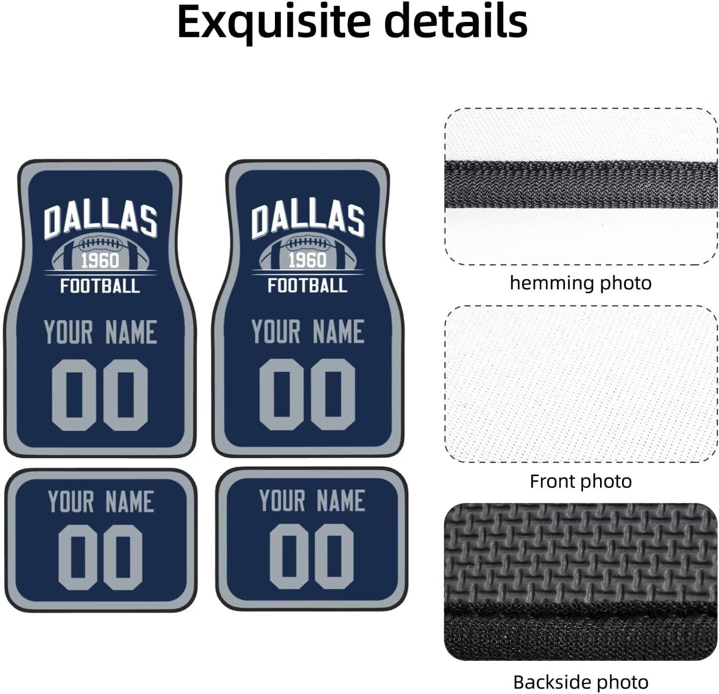 Custom Dallas car Foot mat Set City Personalized Football Floor mat 4-Piece Set car Interior Accessories Non-Slip Carpet