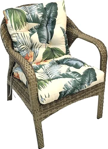Outdoor Chair Cushions Waterproof Floral Tufted Lawn Wicker Chair Cushion