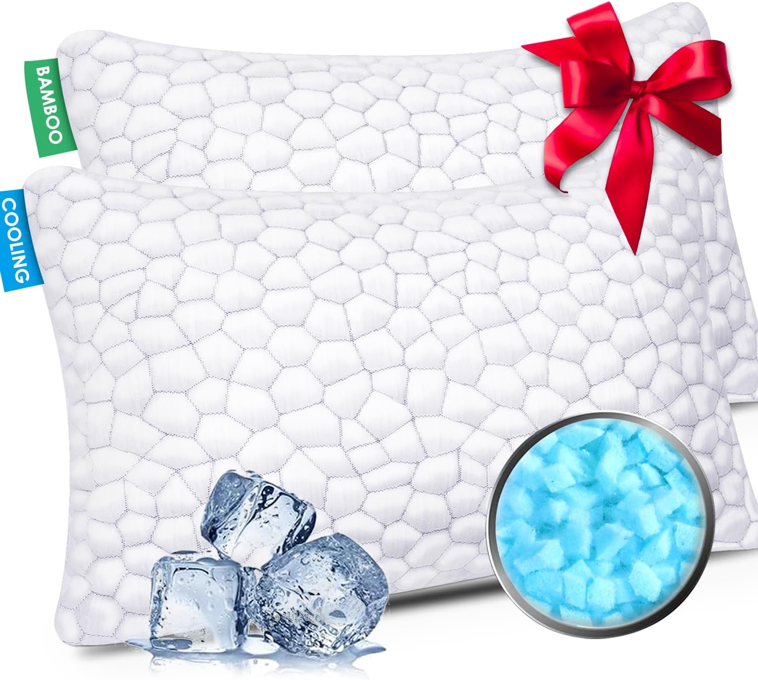 Cooling Pillow Queen Size Set of 2, Adjustable Shredded Memory Foam Pillows, Luxury Bed Pillows for Sleeping 2 Pack,Soft Yet Supportive Firm Pillow for Side,Back,Stomach Sleepers,Gifts for Hot Sleeper