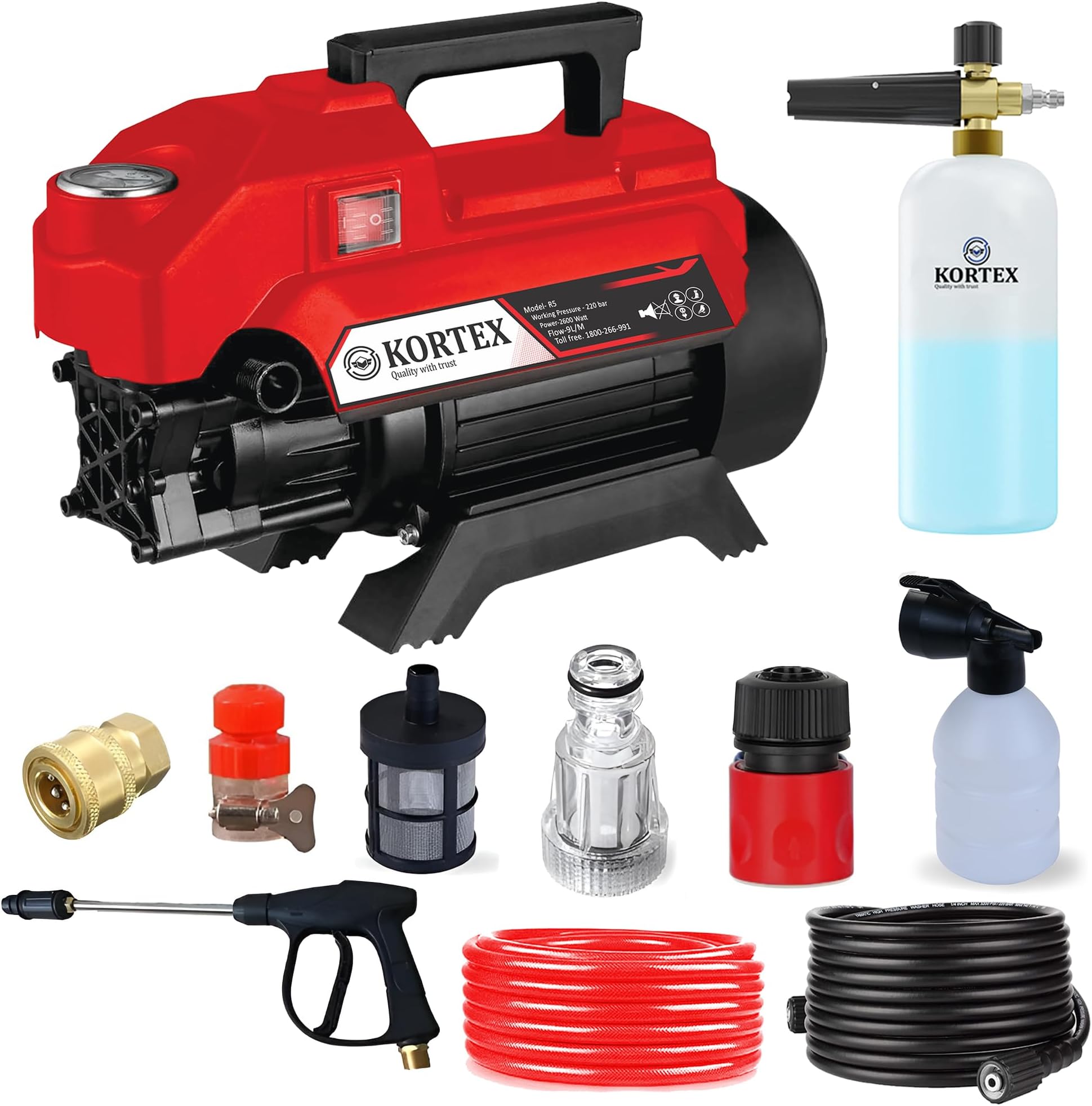Kortex R5 High Pressure Car Washer Machine Motive Power 1800 watt and Pressure 130 bar with Copper Winding. (Updated Model)