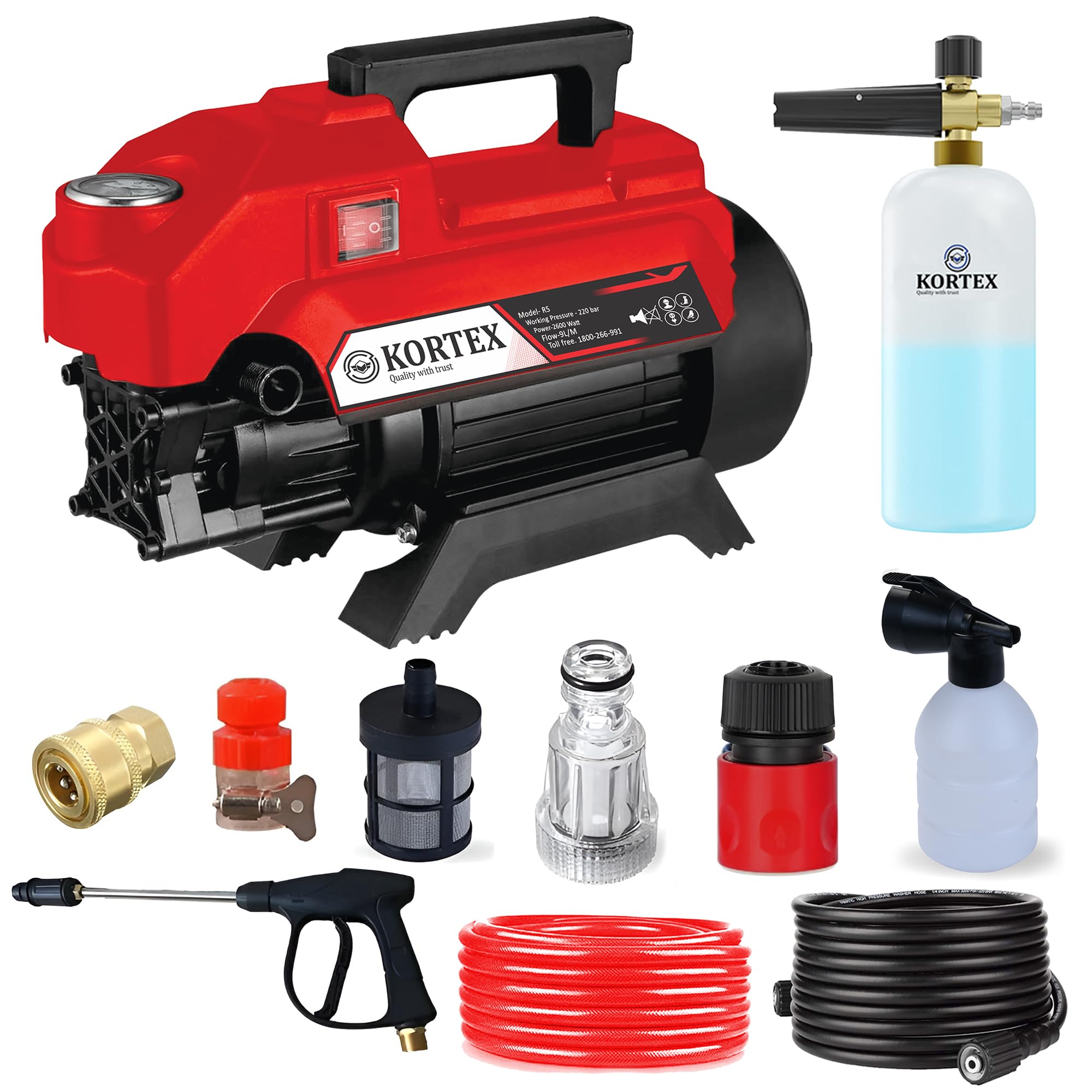 KORTEX Updated Model KTX - R5D Portable High Pressure Car Washer Cleaner Pump for Multiple Cleaning Applications with All The Required Accessories & 2600 watt Motor with 220 Bar Pressure-image-35