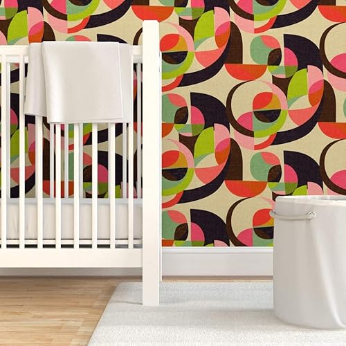 Miniatura 6 de Spoonflower Peel & Stick Wallpaper 12ft x 2ft - Mid Century Midcentury Modern Mod 1950S 1960S Retro Earth Tones Geometric Circles Custom Removable