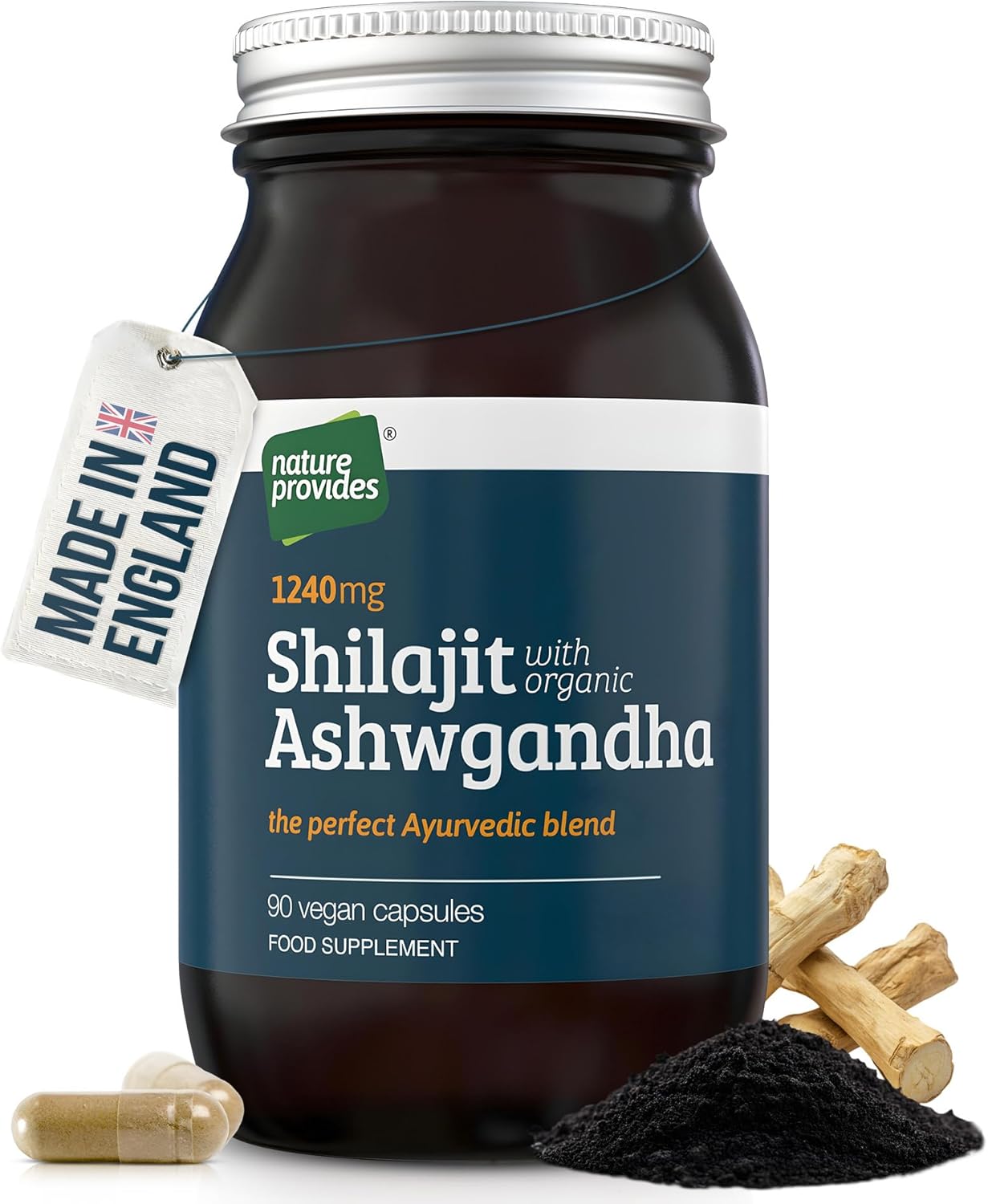 Ayurvedic Shilajit 1000mg & Organic Ashwagandha – 90 High Strength Caps, Fulvic Acid, Mineral Rich Supplement, Stress & Energy Support, Adaptogen, Vegan, GMO-Free, Made in UK by Nature Provides