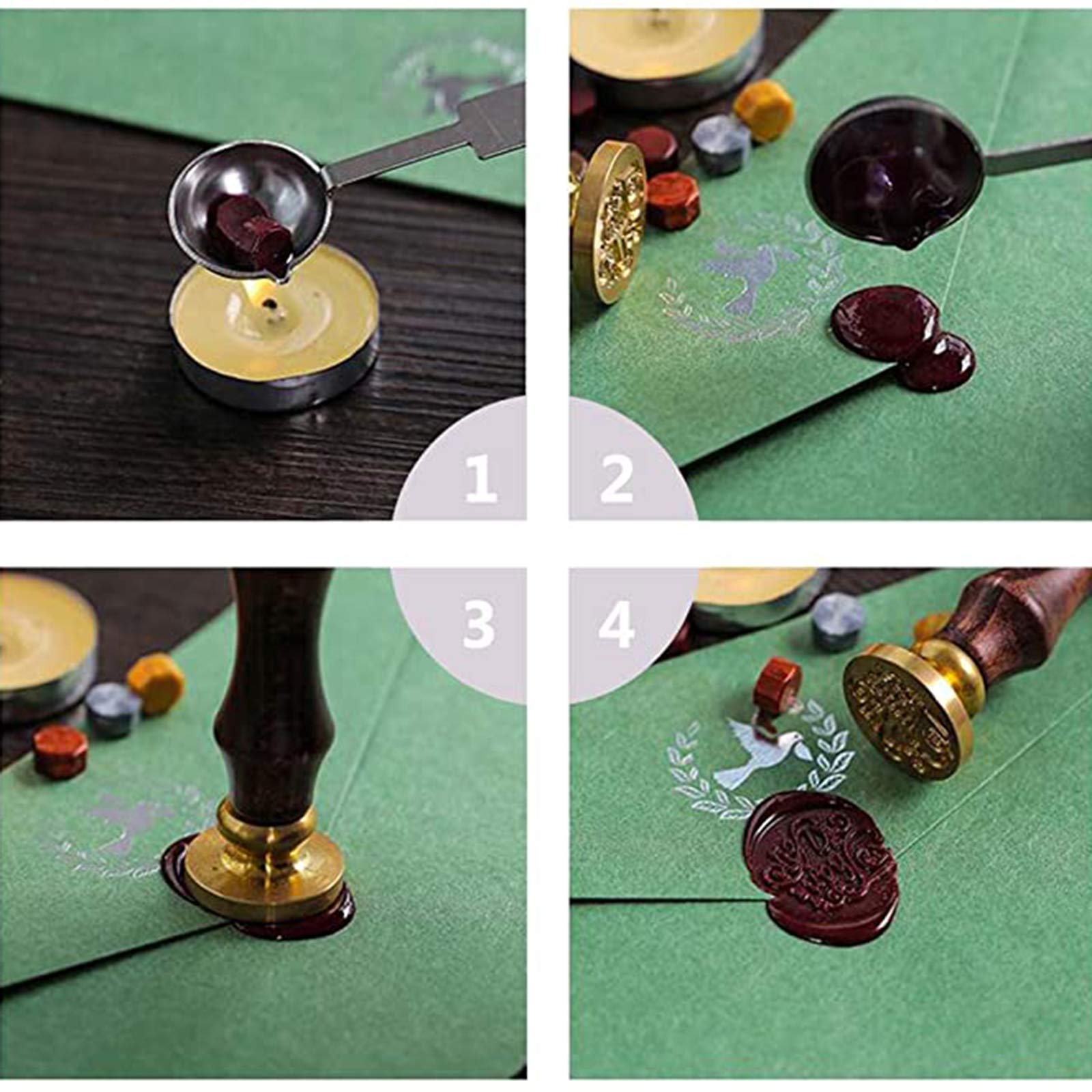 Dwafill Timbro Ceralacca Fiori Invernali, 6 Teste Sigillo Ceralacca, Manico in Legno, per Buste, Inviti, Cartoline, Regali, Matrimonio