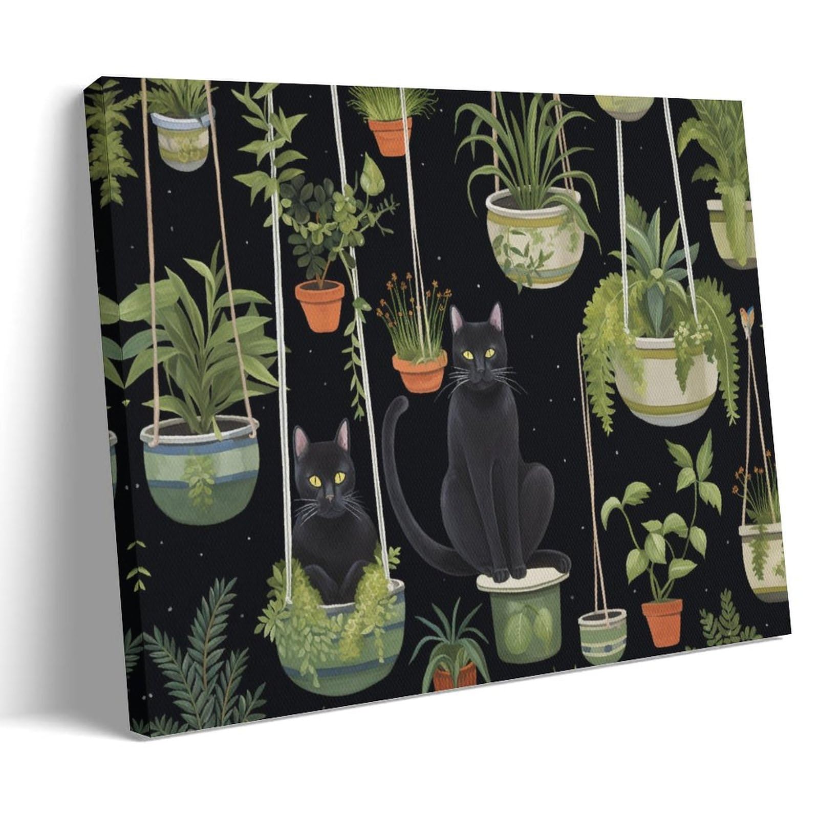 Gmukiffy Cat Potted Plant Painting On Canvas Wall Art Natural Animal Watercolor Stretched And Framed Canvas Prints Artwork For Home Decorations Ready To Hang Wall Decor 12X18inch(30X45cm)