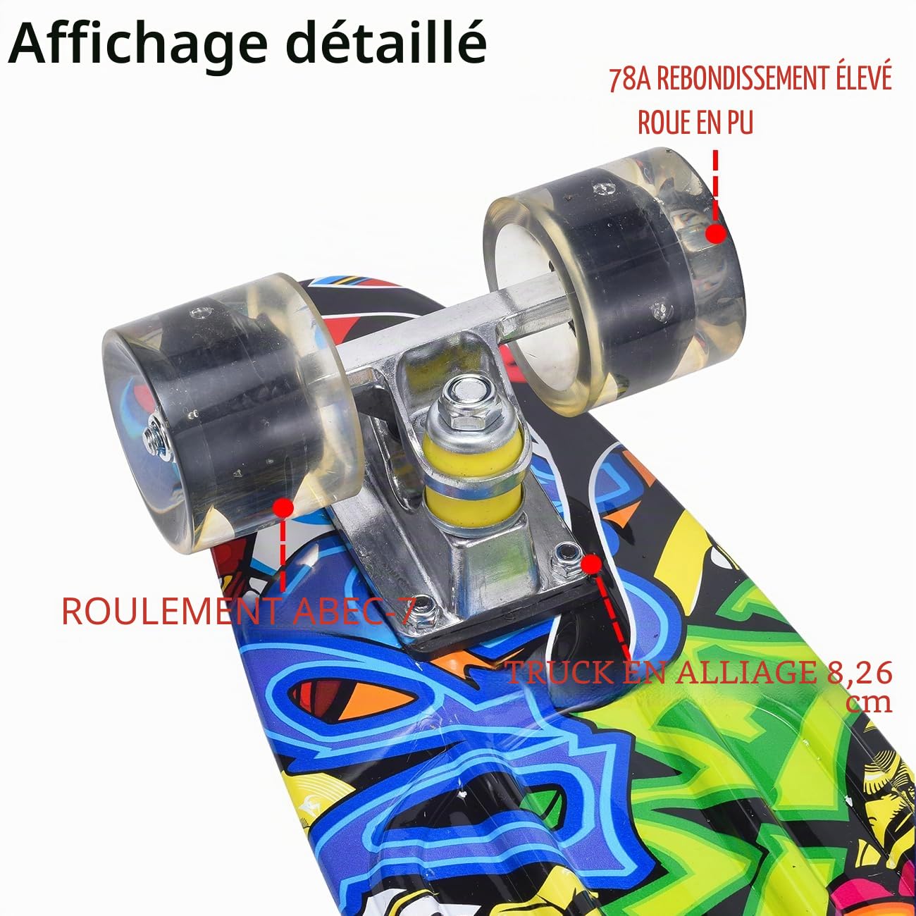 ERNAN Skateboard Complet Mini Cruiser pour Enfants 22"，Skateboard avec Roues LED pour Enfants Débutants Filles Garçons Adolescents Adultes