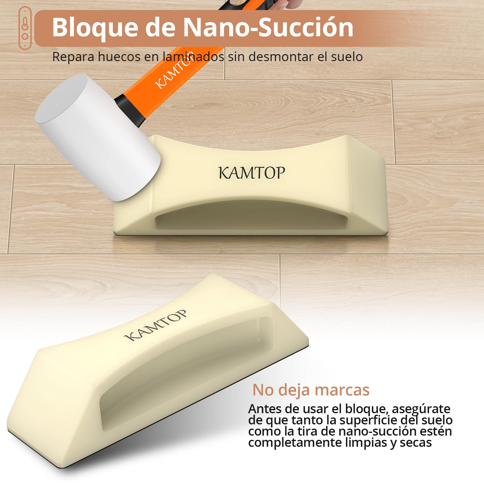 Kamtop Kit Instalación Suelo Laminado Profesional con Bloque Nano-Succión, Martillo Goma 16 oz y Esponja - Herramientas Reparación Tarima Flotante, Montaje Parquet, y Ajuste Paneles Sin Huecos