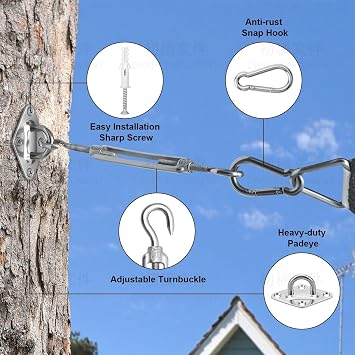 M6 Sun Shade Sail Fixings Kit | Heavy Duty Stainless Steel Hardware for Triangular, Square & Rectangular Sails | Professional Mounting Accessories Set