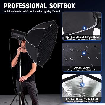 23.6/60cm Bowens Mount Softbox, Quick Release Octagonal Softbox