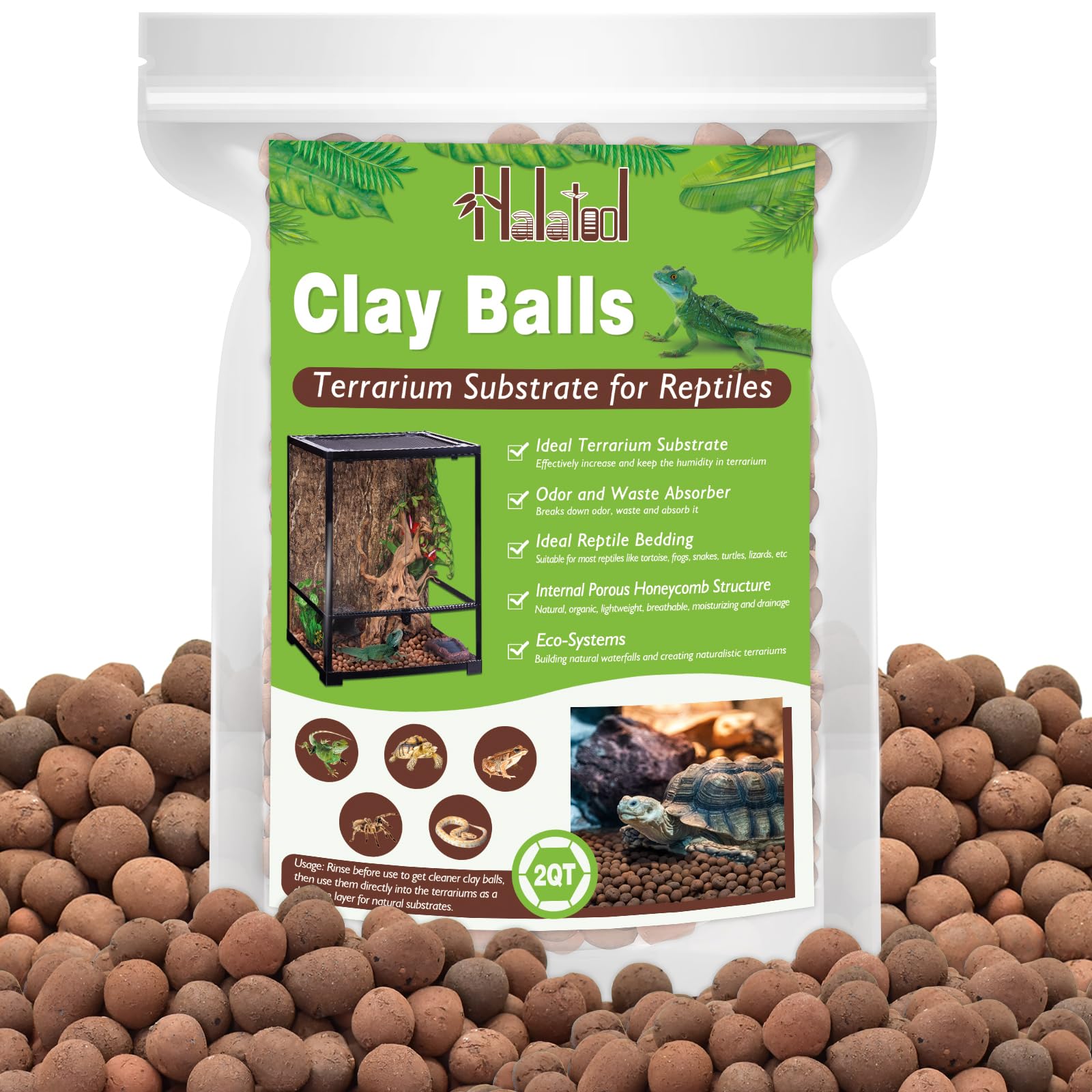 Halatool Reptile Substrate 2QT Clay Pebbles Terrarium Bedding for Reptiles Organic Clay Balls Bioactive Drainage Layer for Terrariums & Vivariums Leopard Gecko Tortoise Frog Lizard Ball Python