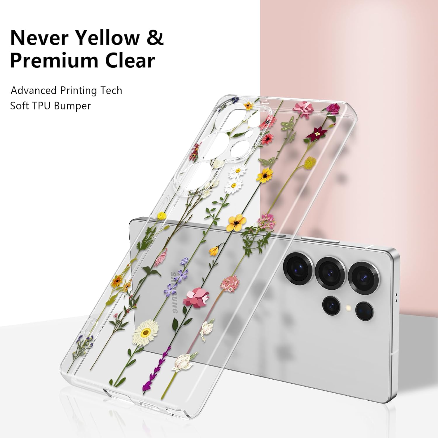 ZTOFERA Floral Case for Samsung Galaxy S25 Ultra 5G,Clear Cute Flower Pattern Case for Girls Women,Flexible Silicone Protective Slim Shockproof Bumper Phone Case for Galaxy S25 Ultra 6.9",Clear - Image 2