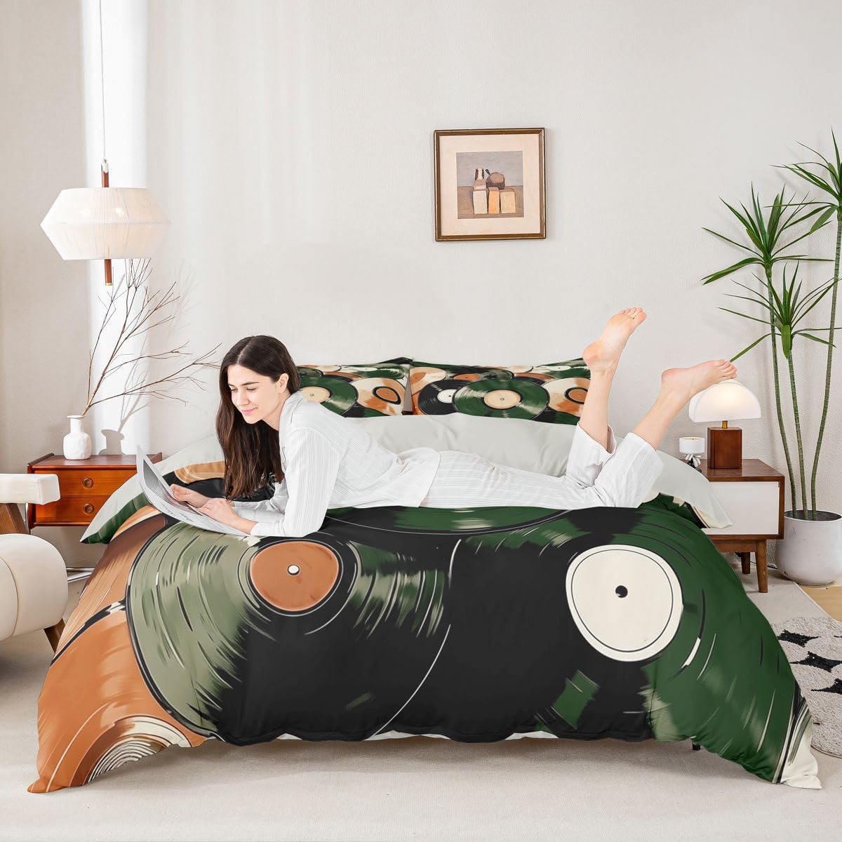 Homewish Set di biancheria da letto per letto super king size con dischi in vinile vintage e copripiumino semplice e alla moda per amanti della musica