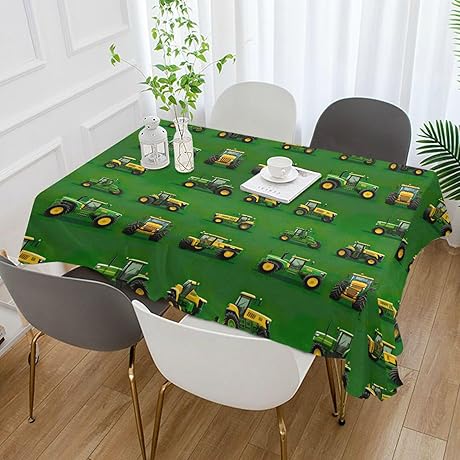 Green Yellow Tractor Car Tablecloth Square 54 x 54 Inch