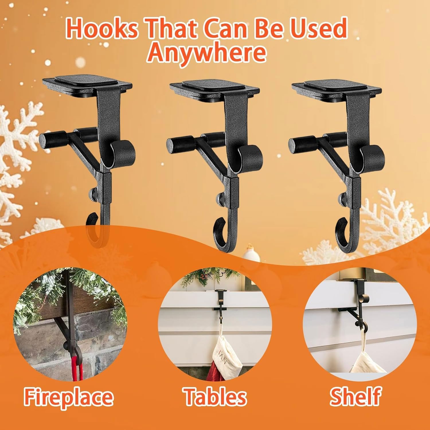 Adjustable Heavy Duty Garland and Stocking Hanger with Non-Slip Pads, No Drill Installation, Metal Hook (5"-8.5") for Fireplace Decor, Perfect for Home Holiday Decorations