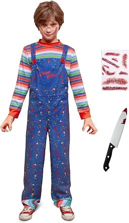 BesserBay Halloween Kids Jumpsuit Cartoon Set with Striped Shirt Blue 2-14 Years