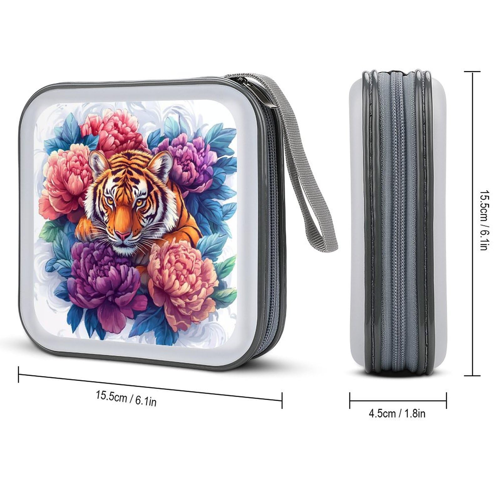 Tiger Peony Flowers CD Case Portable DVD Holder Storage Organizer for Home Travel