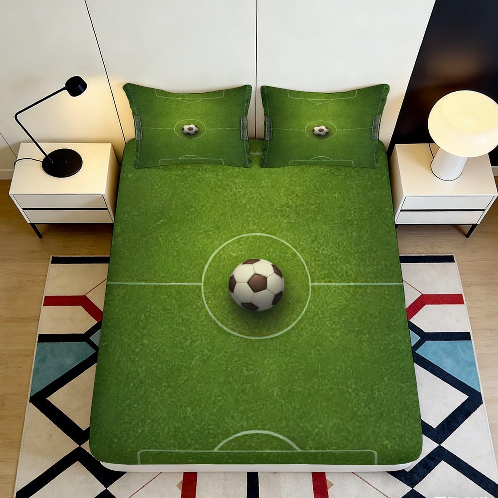 Jqzkxnhpbr Style-9 3D Printed Football Field Fitted Sheet Microfiber Soft Green Soccer Ball Bed Cover For Bedroom Guest Room Decor 90X200x25cm