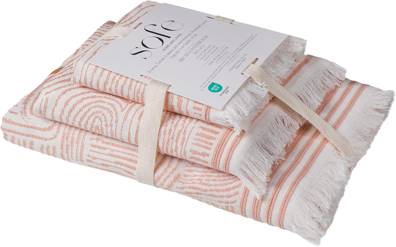 SOFE H&L | Arcana Luxury Turkish Cotton Towels Set of 3 (1 Bath Towel 1 Hand Towel 1 Wash Cloth) Macaron | Thin Bath Towels, Soft, Durable, Absorbent - Hotel Quality Towel Sets for Bathroom
