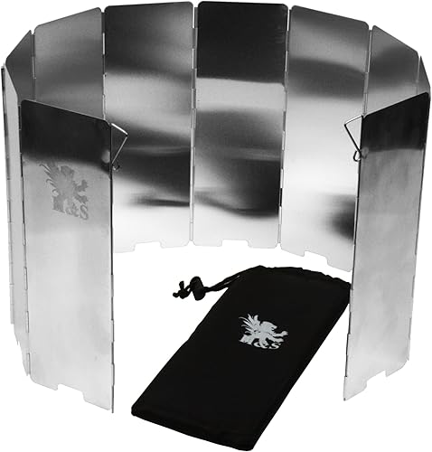 H&S Estufa plegable para acampar al aire libre, 10 placas de aluminio, protector contra el viento para estufa, protector de viento plegable con