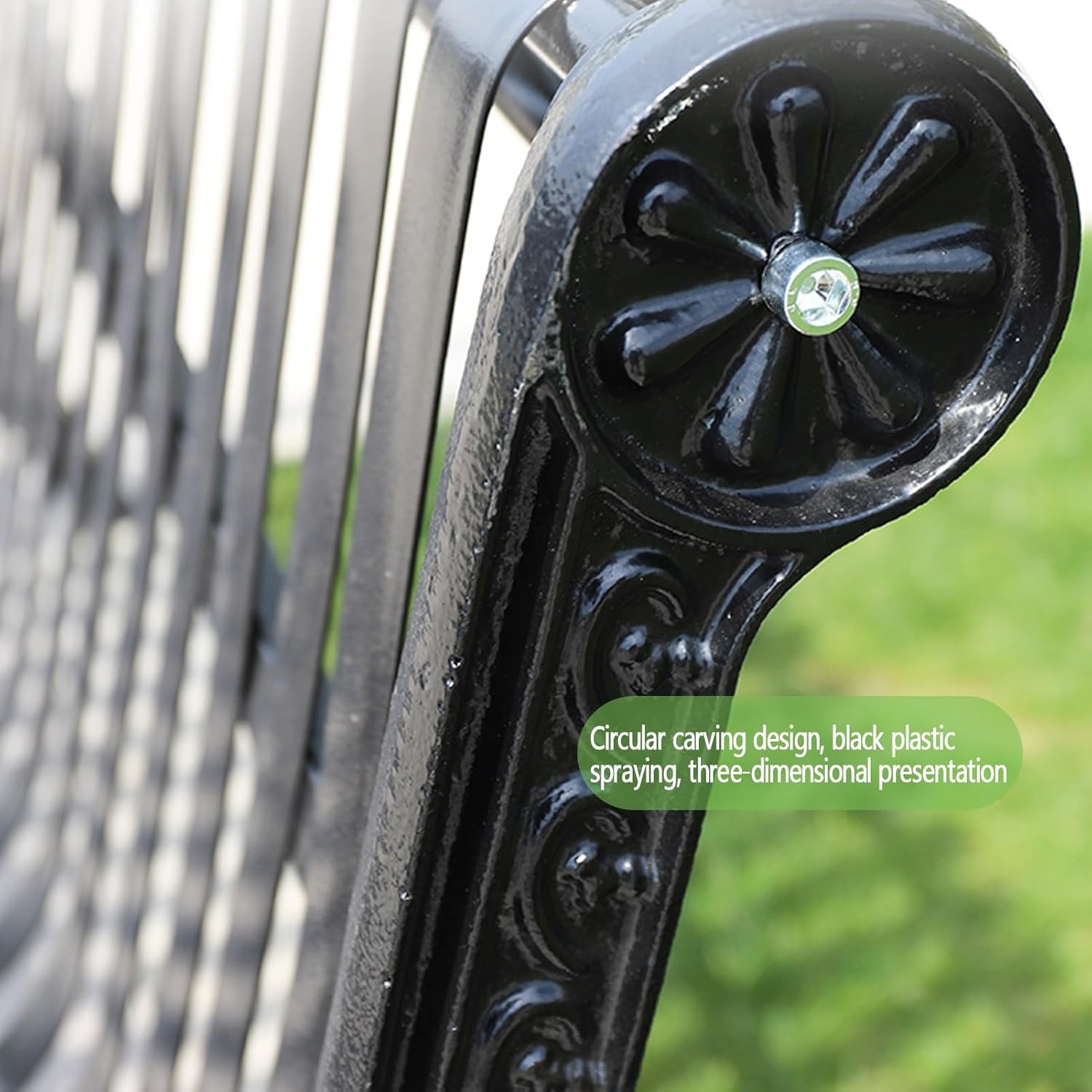 ERICAT Garden Benches for Outdoors, Lawn Bench Park, Metal Bench with Backrest and Armrests, Furniture Seating up to 200kg Loadable, Weatherproof & Solid, for Terrace Balcony (Color : BlackD)