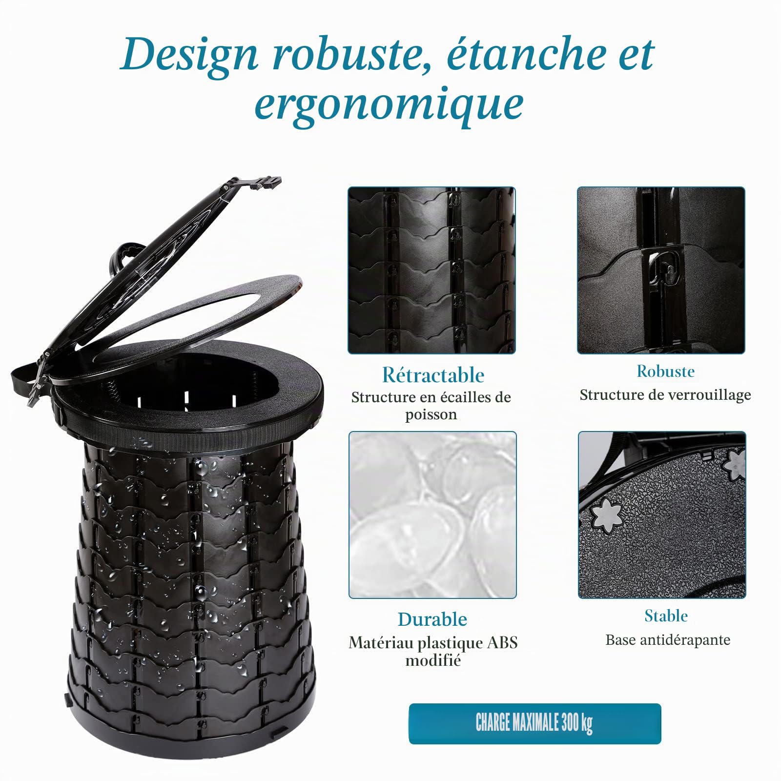 Toilettes de Camping Pliables | Sèches Charge Maximale 300 Kg | Mobiles Compactes Φ 38 cm | Hauteur 8 à 50 Cm | De Voyage