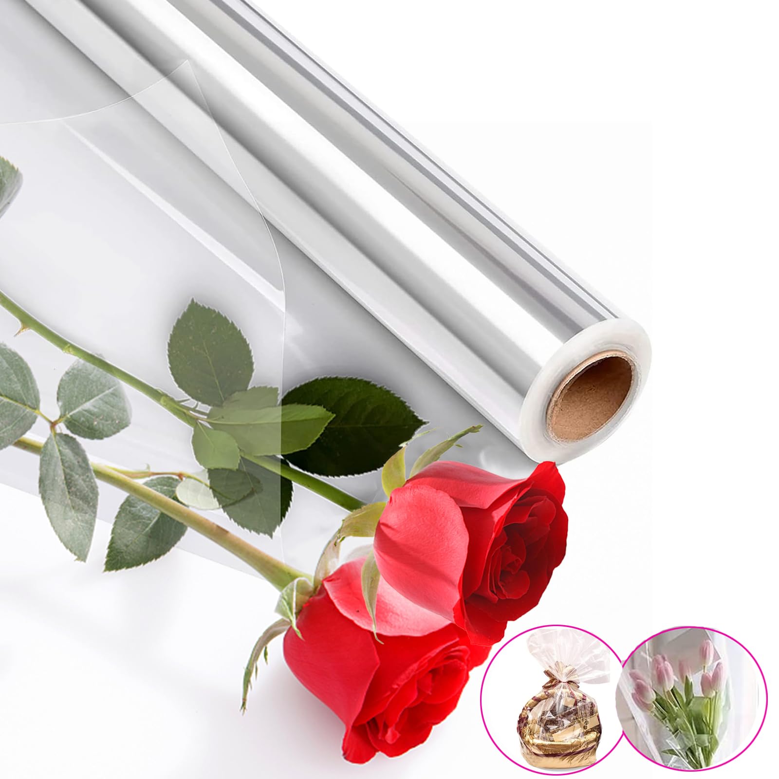 White Polka Dot Cellophane Wrap (100 Ft X 31" Inch) With 10 Pull Bows And 2 Ribbons - Florist Cellophane Wrap Roll Used For Valentine & Birthday Gifts - View #5