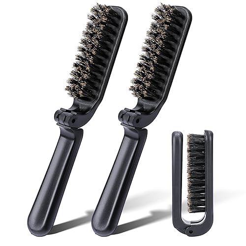 2 cepillos de pelo de viaje, cepillo plegable de cerdas de jabalí, cepillo de pelo de bolsillo plegable, cepillo de pelo antiestático, mini cepillo