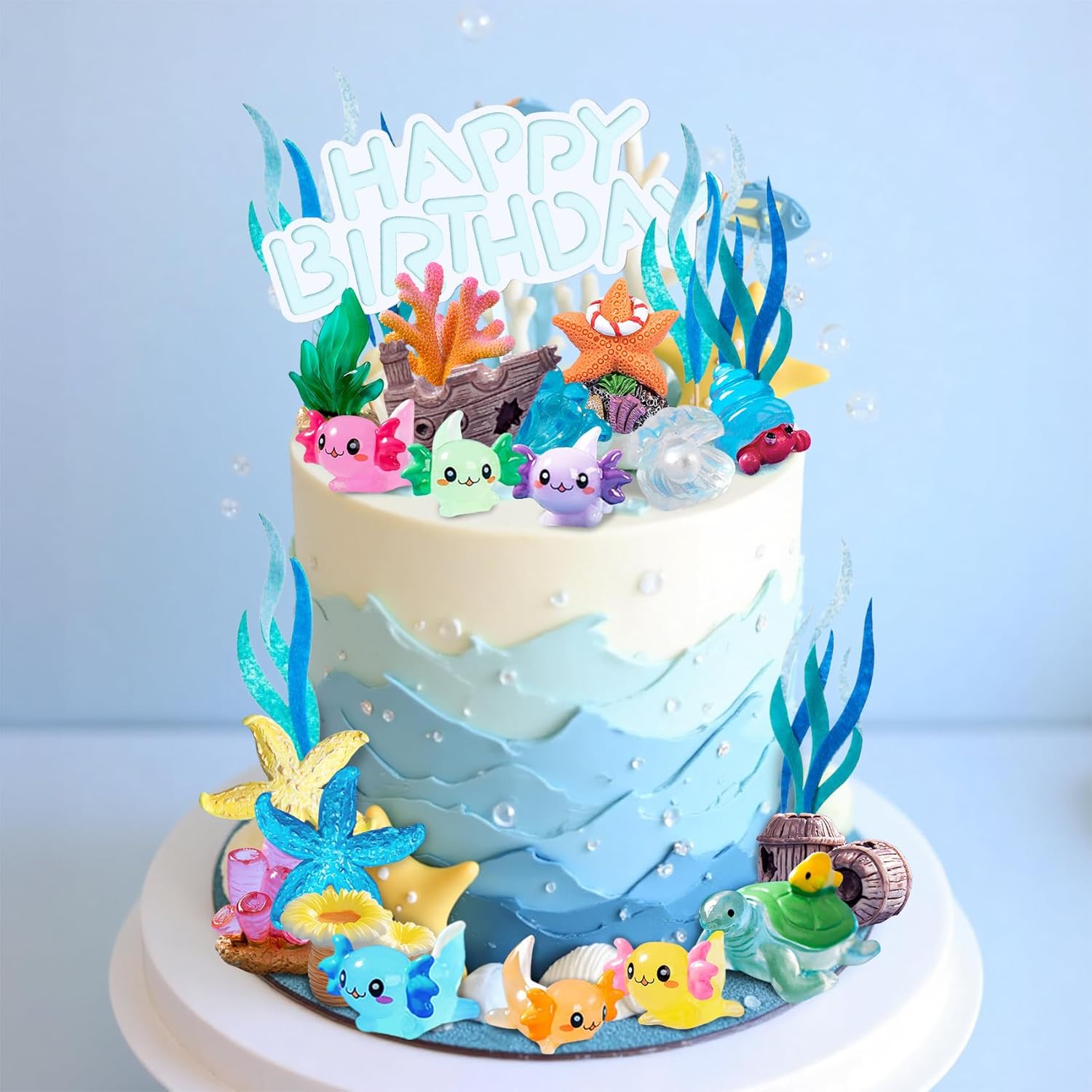 Knana 23Pcs Axolotl Birthday Decorations Axolotl Cake Topper Axolotl themed Happy Birthday Cake Decorations for Ocean Party - Image 4