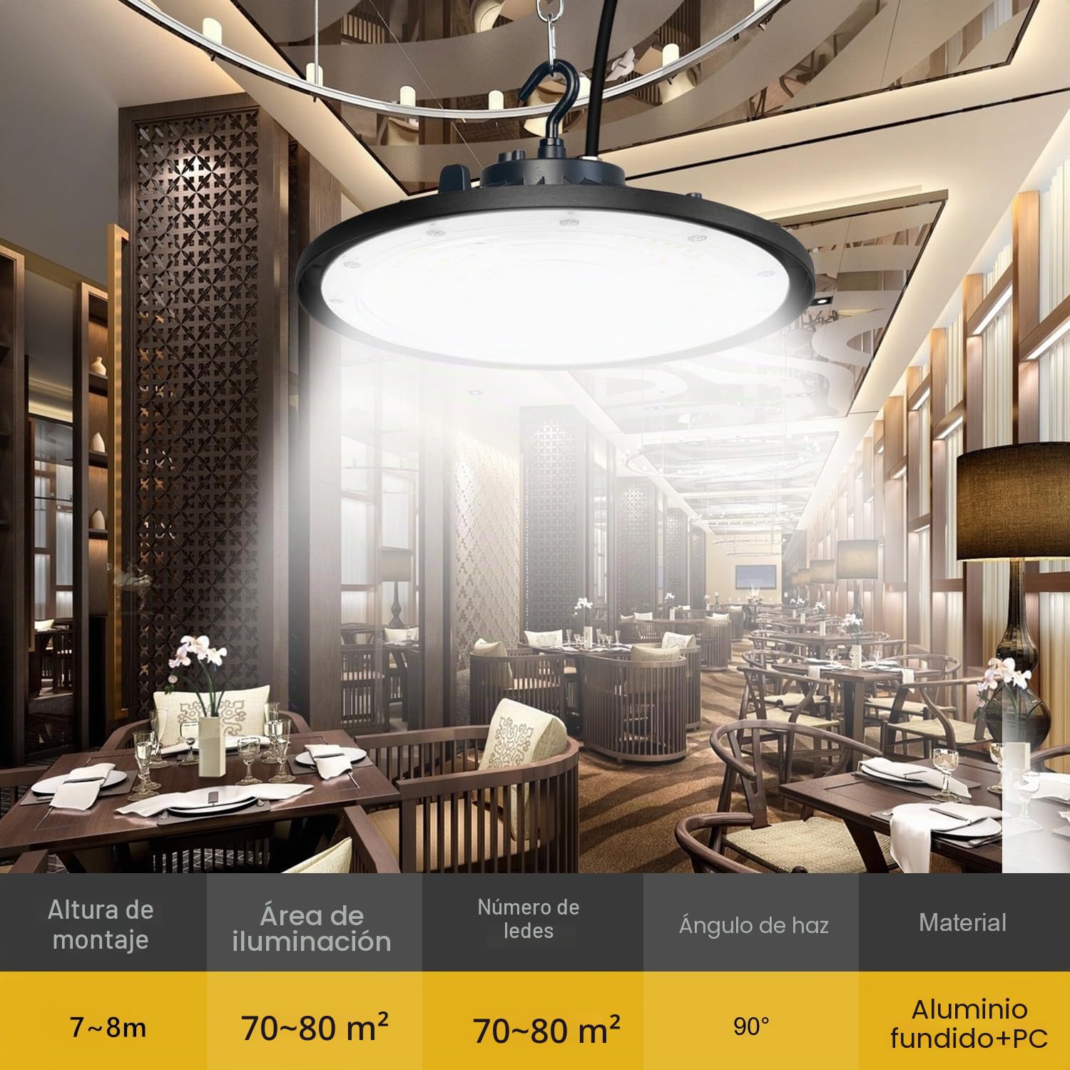 300W Focos Led Interior Techo, 30000LM Naves Industriales LED IP65 Campana Industrial UFO Foco LED Taller Lámpara para Fábricas, Aeropuerto, Patio, Restaurante
