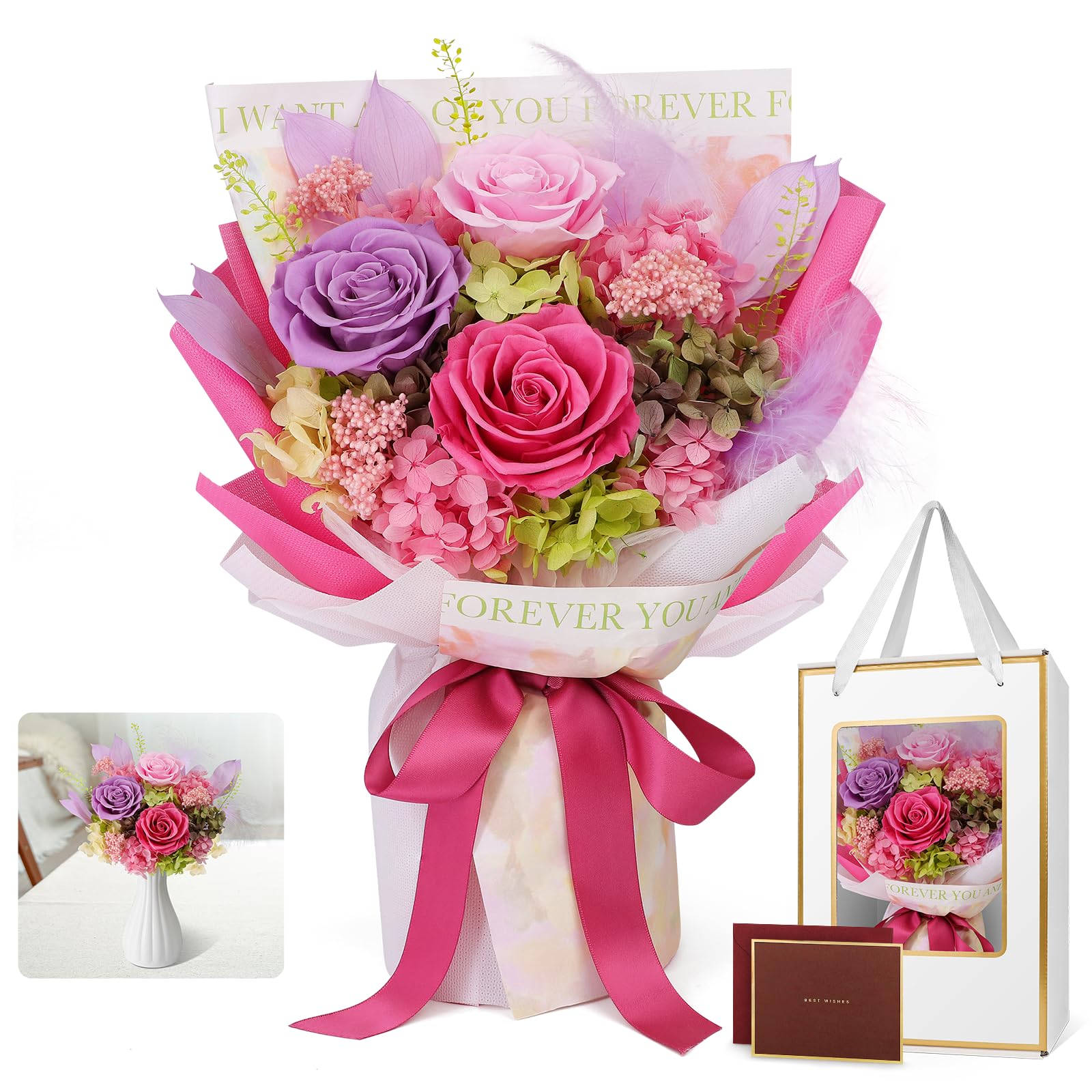 40本ピンクバラブーケ リボン薔薇 枯れない薔薇 プレゼント お祝い