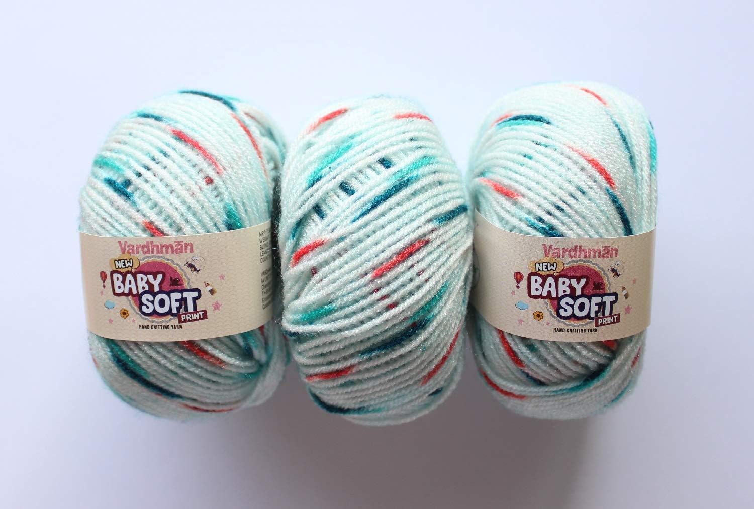 Vardhman Acrylic Knitting Wool Yarn Multi Shaded Green White (Pack of 6) Baby Soft Wool Ball Hand Knitting Wool/Art Craft Soft Fingering Crochet Hook Yarn, Needle Knitting Yarn Thread Dyed